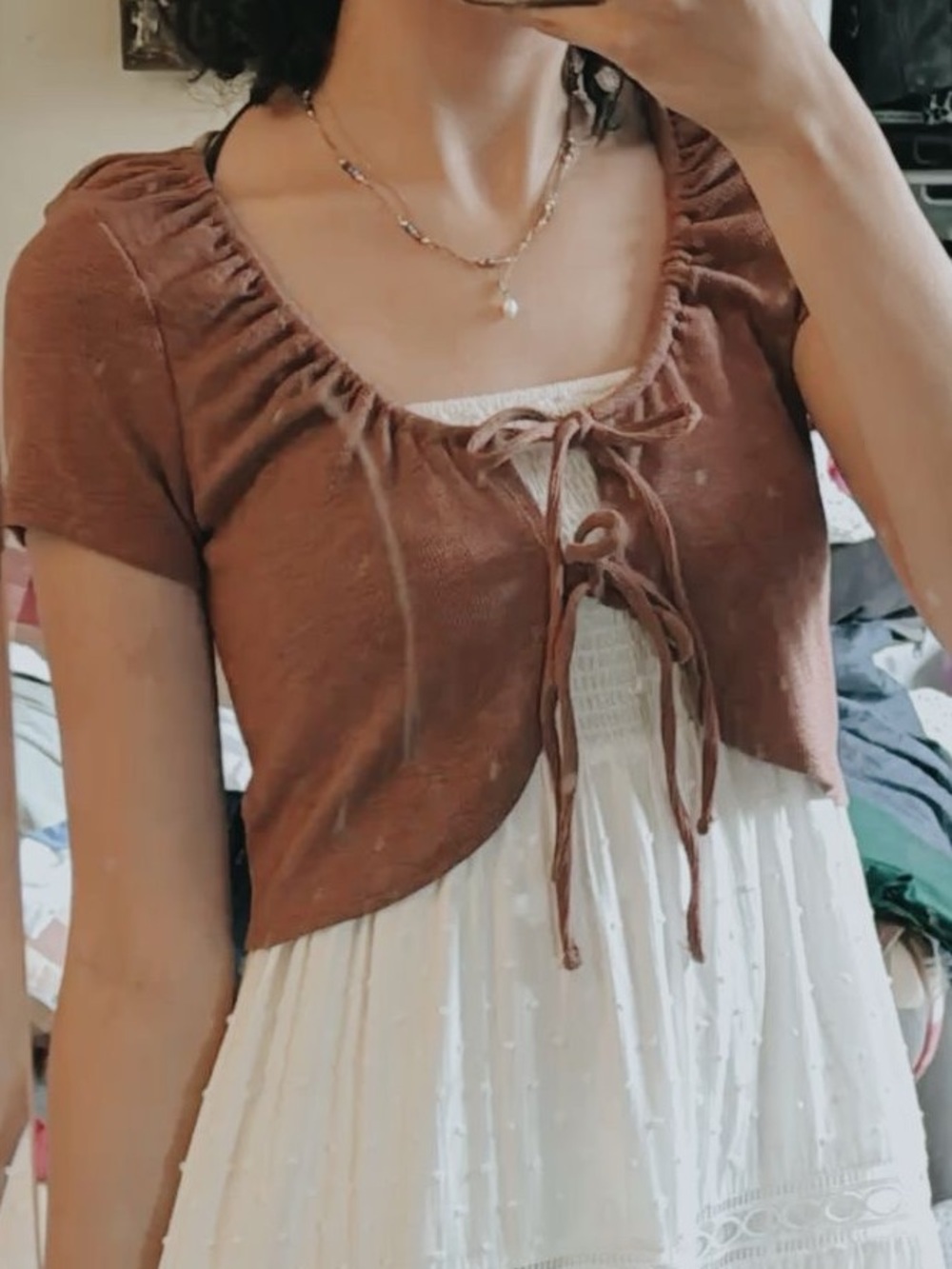 Aeropostale Rust Orange Tie-Front Short Sleeve Top